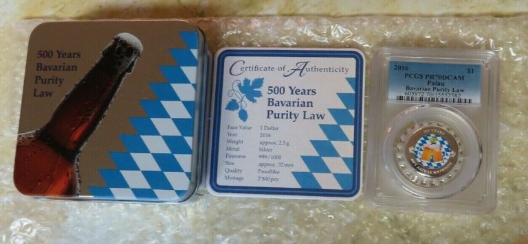 Read more about the article 2016 Palau- BOTTLE CAP COIN – 500 Years Bavarian Purity Law  PROOF LIKE PL70
