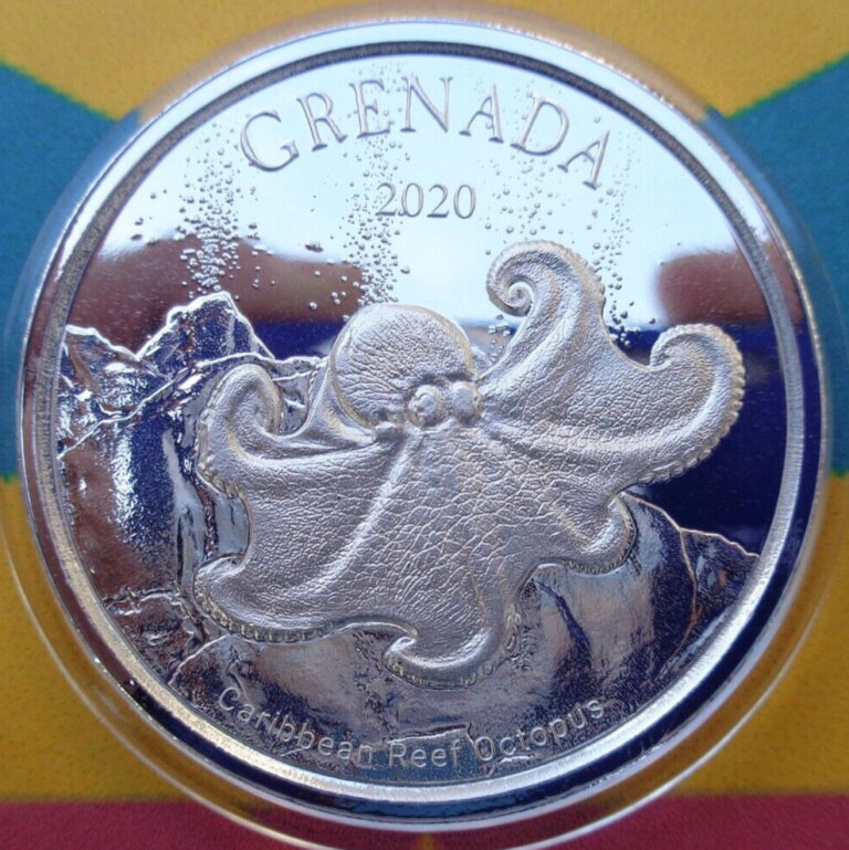 Read more about the article 2020 Grenada CARIBBEAN REEF OCTOPUS $2 silver BU coin .999 fine silver