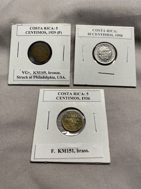 Read more about the article Costa Rica 3 Coin Lot – 1929 and 1936 Five Centimos   1958 Ten Centimos