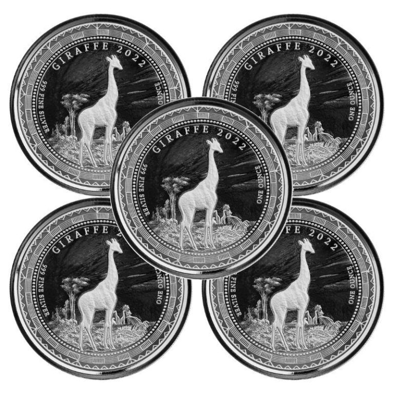 Read more about the article 2022 1 oz Equatorial Guinea Giraffe Silver Coin (Proof-like – Lot of 5)