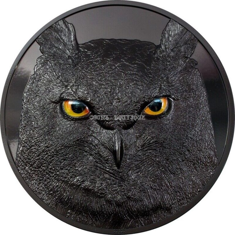 Read more about the article Eagle Owl 1 kilo silver coin obsidian black Palau 2022