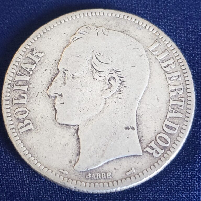 Read more about the article 1901 Venezuela 5 Bolivares  Silver Coin  “Fuerte”
