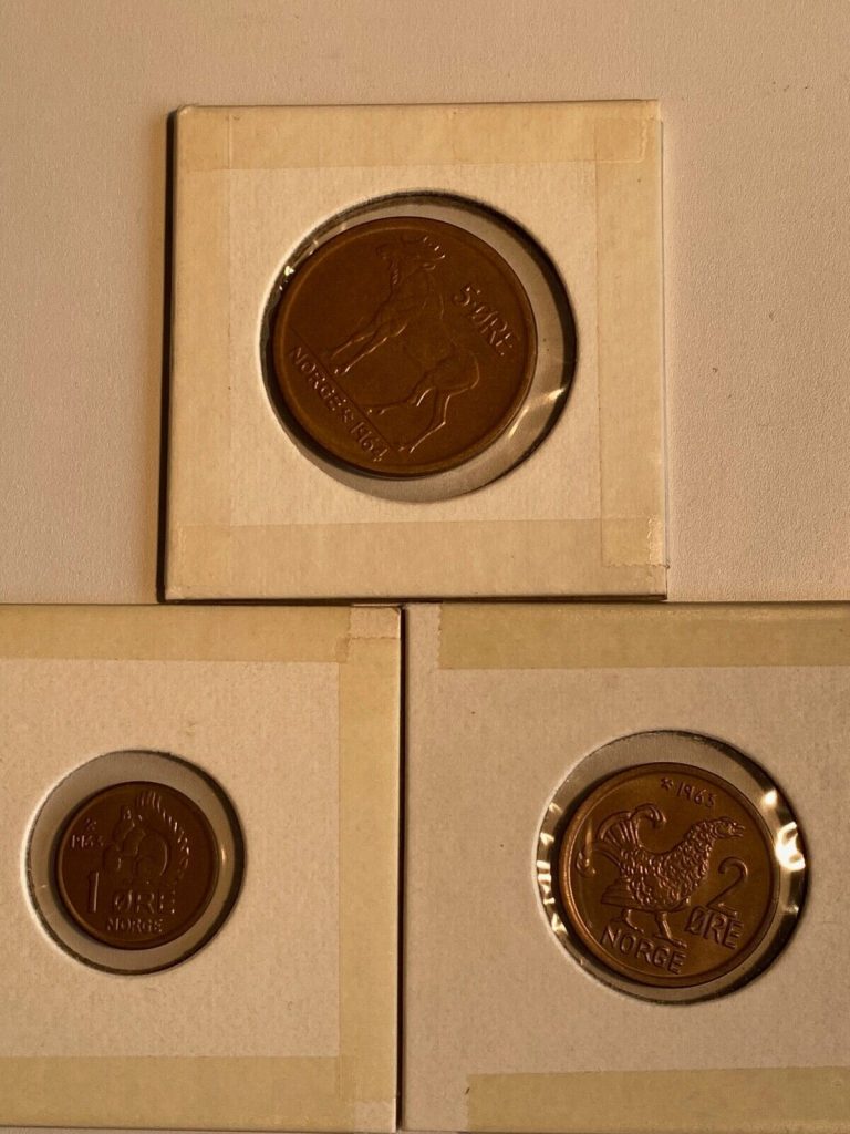 Read more about the article One lot of 3 Norway coins  1963-One Ore  1963-Two Ore and 1964 -Five Ore