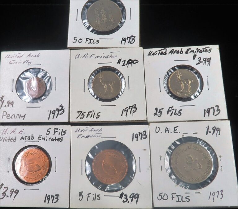 Read more about the article Lot of 7 United Arab Emirates coins Nice Details Lot#2587