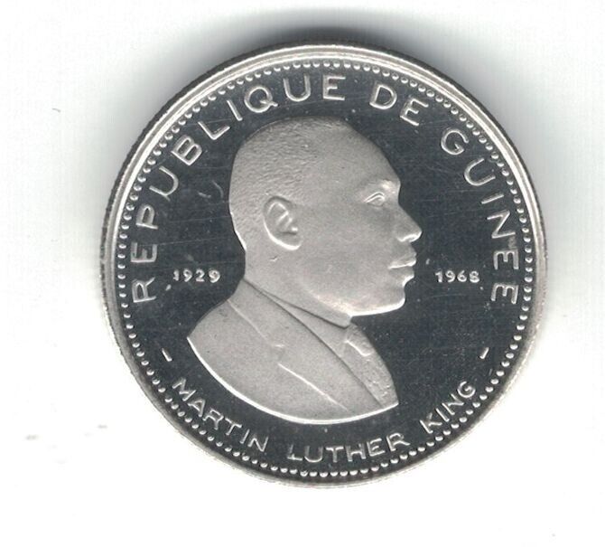 Read more about the article GUINEA SILVER PROOF 100 FRANCS COIN 1969 YEAR KM#9 MARTIN LUTHER KING