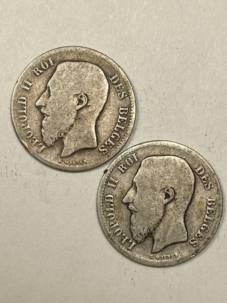 Read more about the article TWO – 1886 – 50 centimes silver coins  LEOPOLD II –  Belgium