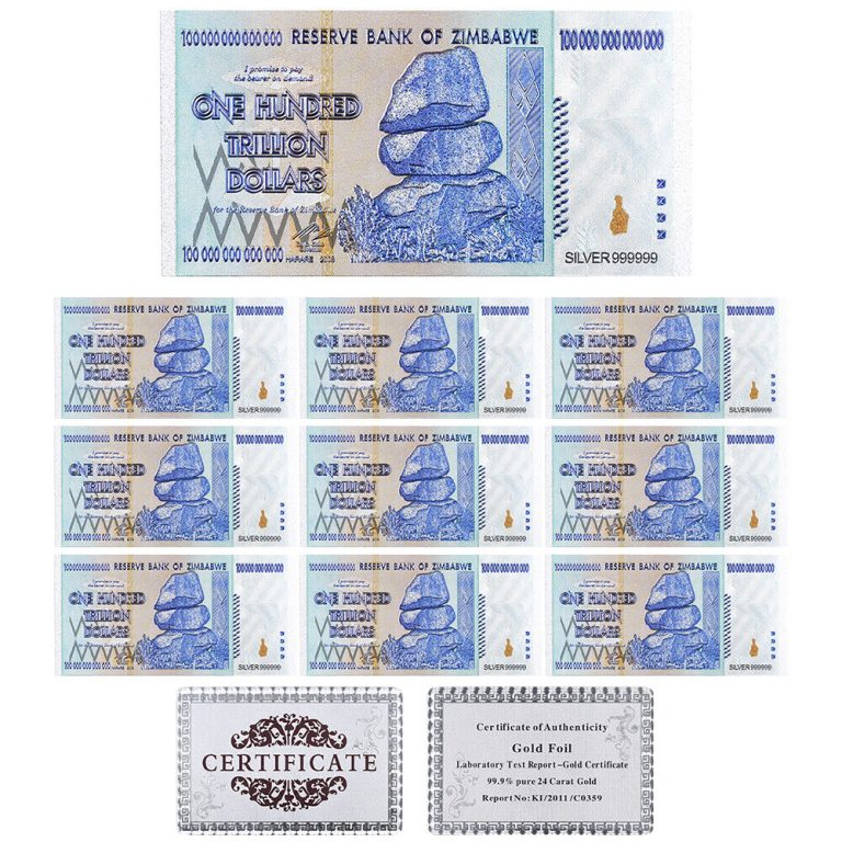 Read more about the article One Hundred Trillion Dollar Medal Silver Plated Banknote Zimbabwe Money 10pcs