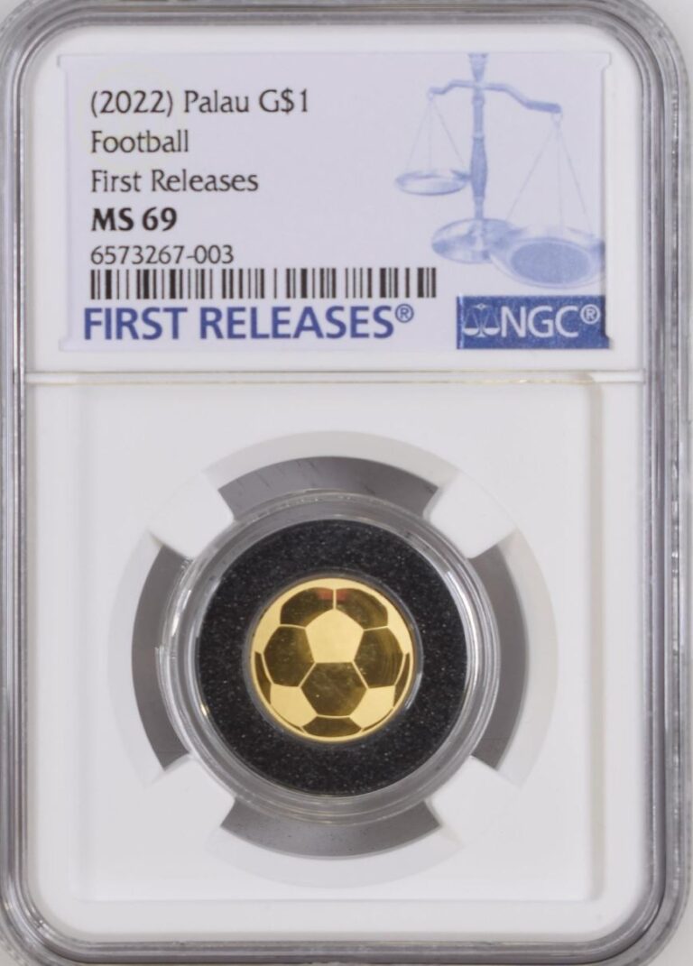 Read more about the article Palau 1/2 gram Gold $1 Golden Soccer Ball (Football) Shaped Coin NGC 69 FR