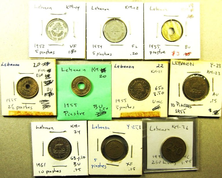 Read more about the article Lebanon  10 different coins  1952 to 1996  (#2273)