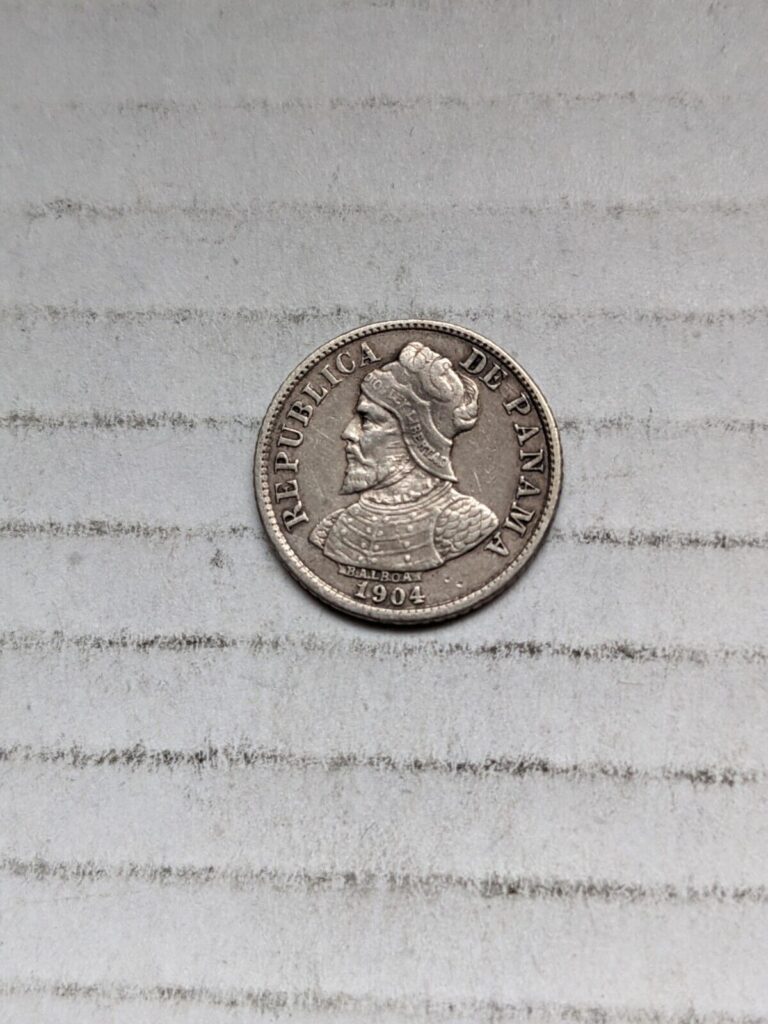 Read more about the article 1904 Panama 5 Centesimos 90% Silver Ungraded Philadelphia KM#2