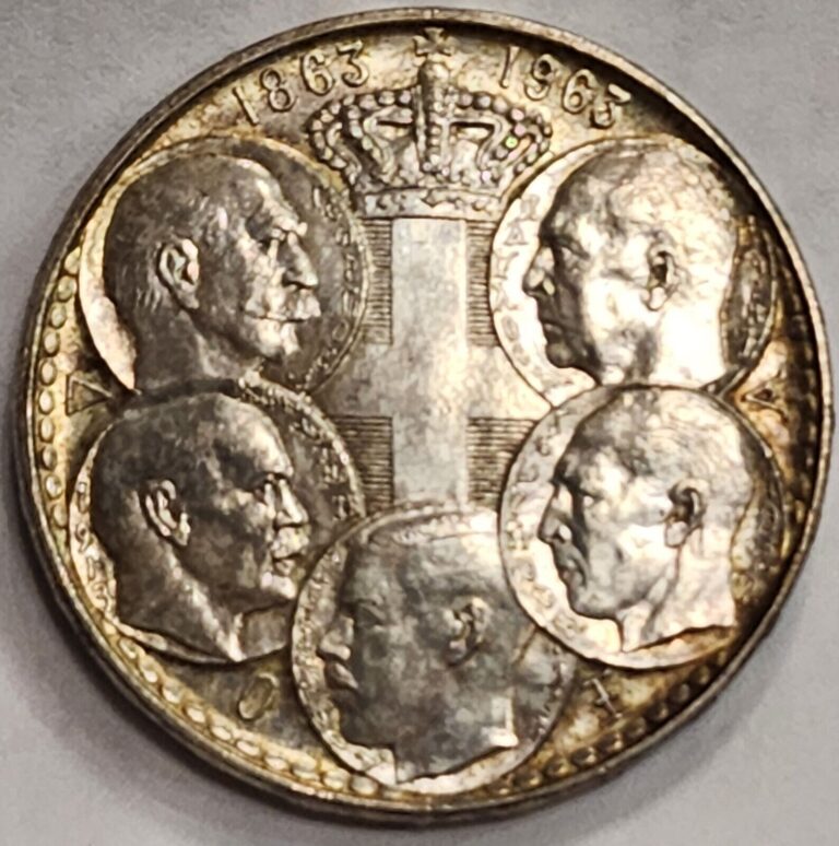 Read more about the article 1963 Greece Silver 30 Drachmai 5 Kings Royal Dynasty Toned KM #86