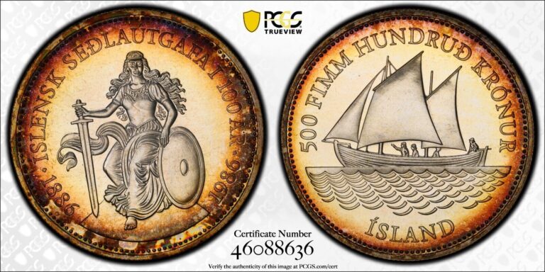 Read more about the article 1986 Iceland 500 KR Icelandic Banknotes Ship PCGS MS67 – Beautiful Toning