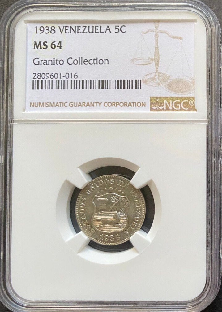 Read more about the article VENEZUELA 1938  Venezuela 5 C  MS 64  Granito Collection  NGC