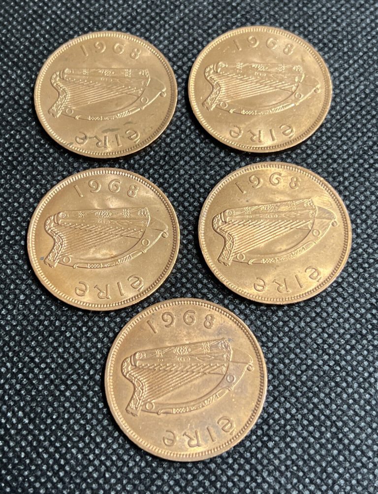 Read more about the article 5 1967 Ireland 1 Penny Coin Irish one pence Hen Chicken coins