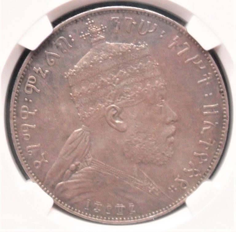 Read more about the article EE1887 A  Ethiopia  Birr   NGC AU details   nice silver coin      # 1142