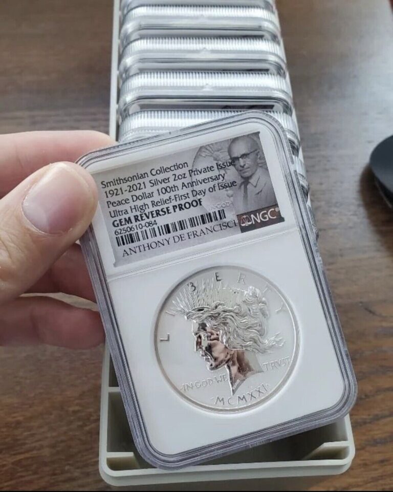 Read more about the article 1921-2021 Smithsonian 2oz 100th Ann Peace Dollar Gem Rev Proof First Day Issue