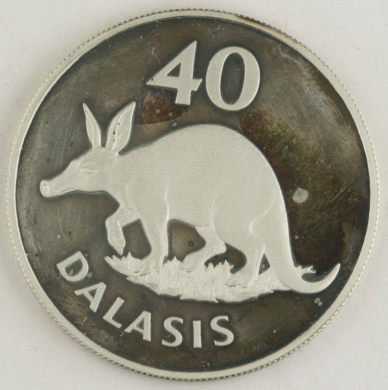 Read more about the article Gambia 1977 40 Dalasi 925 Silver Proof Coin Wildlife Animal Aardvark 1.04 Oz ASW