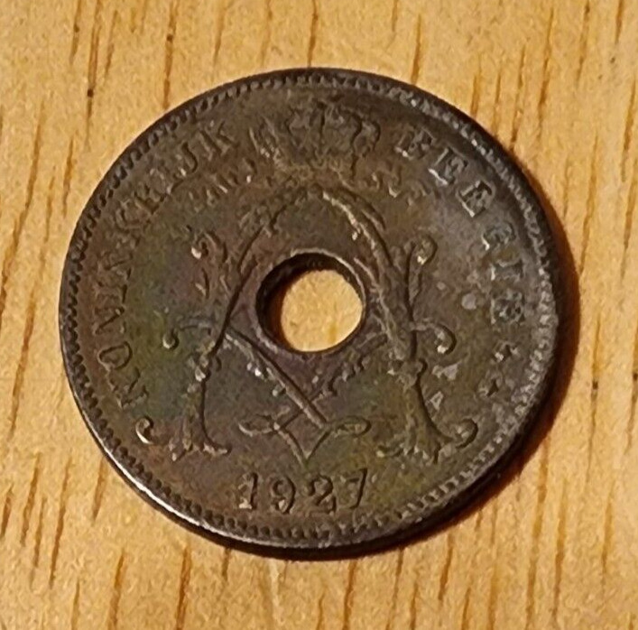 Read more about the article Belgium 10 Cen 1927 / dutch foreign coin holed centimes royal monogram king