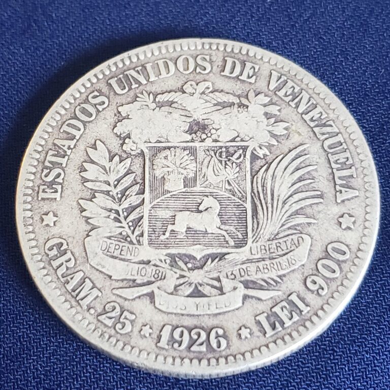 Read more about the article 1926 Venezuela 5 Bolivares  Silver Coin  “Fuerte”