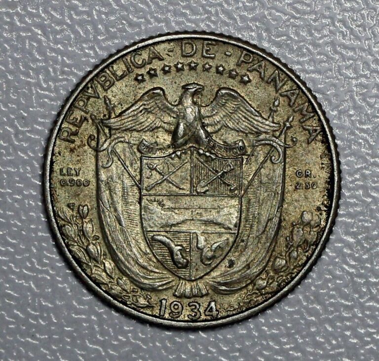 Read more about the article 1934 Panama 1/10 Balboa Silver Coin 75 000 Mintage … XF+