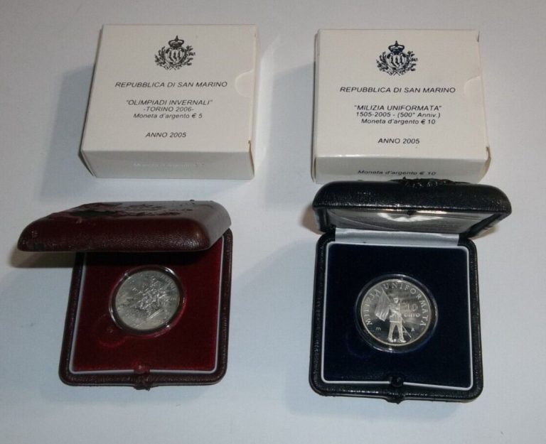 Read more about the article 2005 San Marino – 5- and 10-Euro Silver Proof Coins w/box and COA