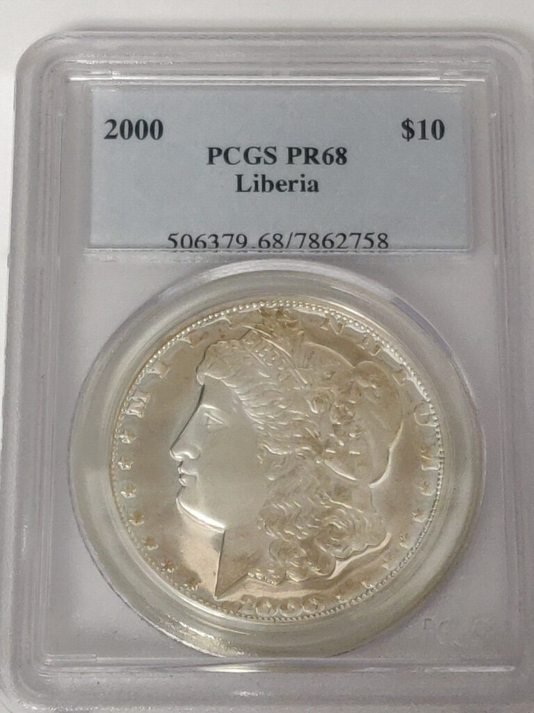 Read more about the article 2000 LIBERIA PROOF 10 DOLLAR FINE SILVER COIN MILENNIUM PCGS PR 68