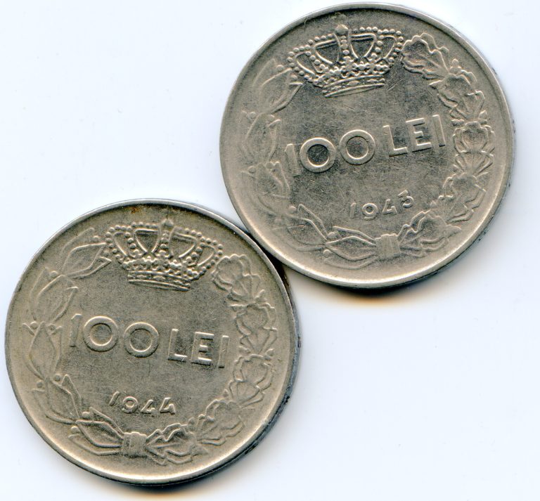Read more about the article Romania 100 Lei 1943 and 1944 both nice HG coins  lotmar9386