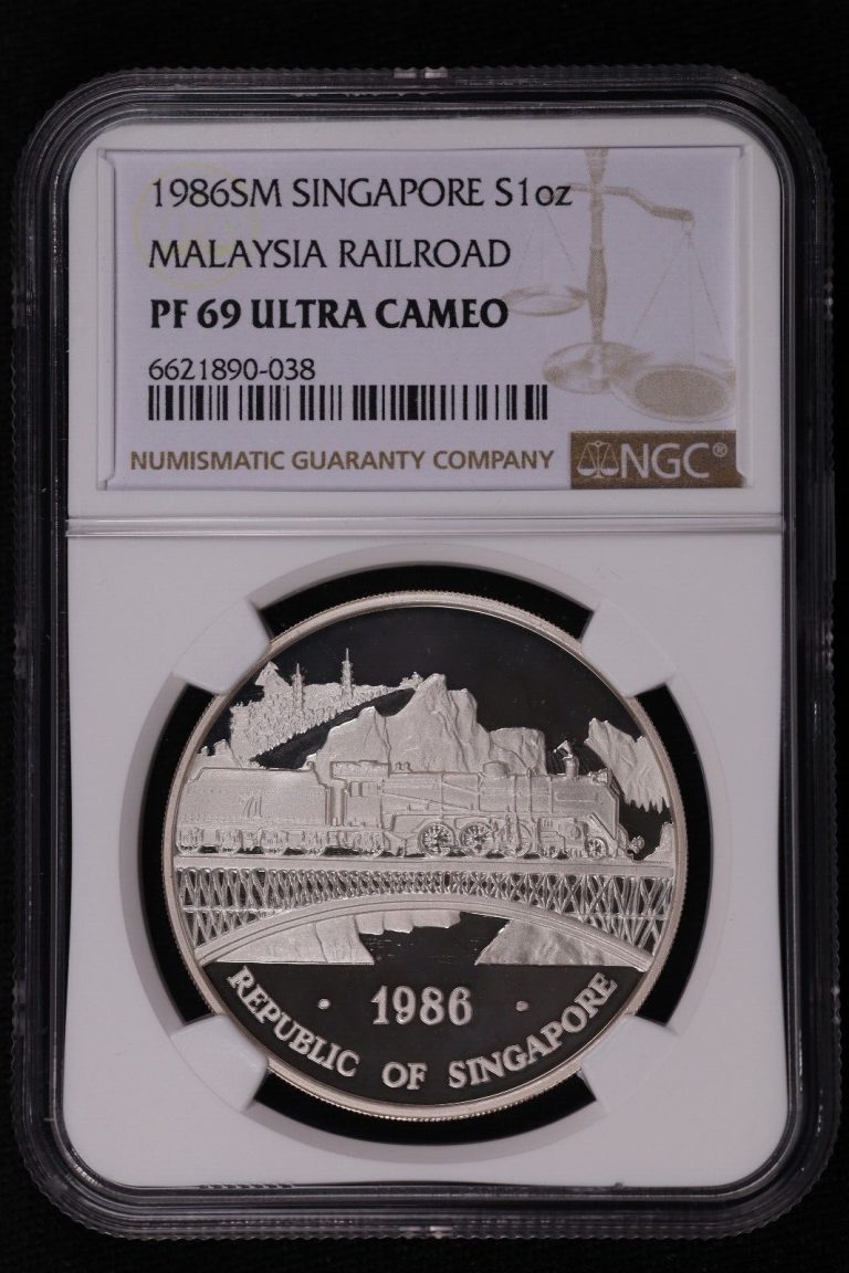 Read more about the article 1986 SILVER 1 oz .999 Fine Singapore RAILROAD NGC PR 69 Ultra Cameo