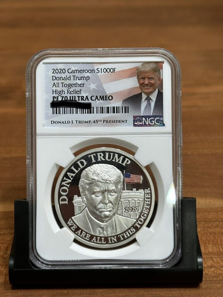 Read more about the article 2020 CAMEROON PROOF SILVER DONALD TRUMP NGC PF70 HIGH RELIEF 1 OZ .999 WITH COA