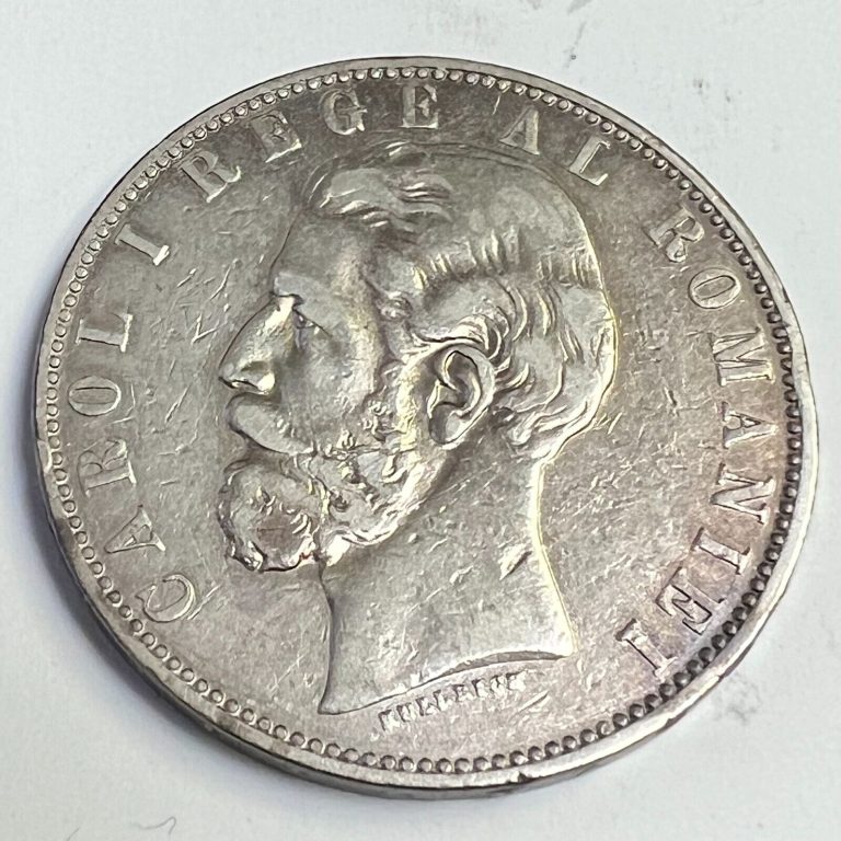 Read more about the article 1883 B Romania 5 Lei silver  Carol I  KM#17  F+/VF w/Color Rev.