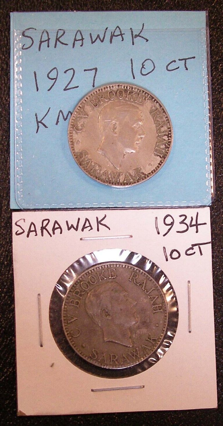 Read more about the article 1927-H and 1934-H SARAWAK 10 Cent 2 coin lot – C. V. Brooke KM-16 #9568