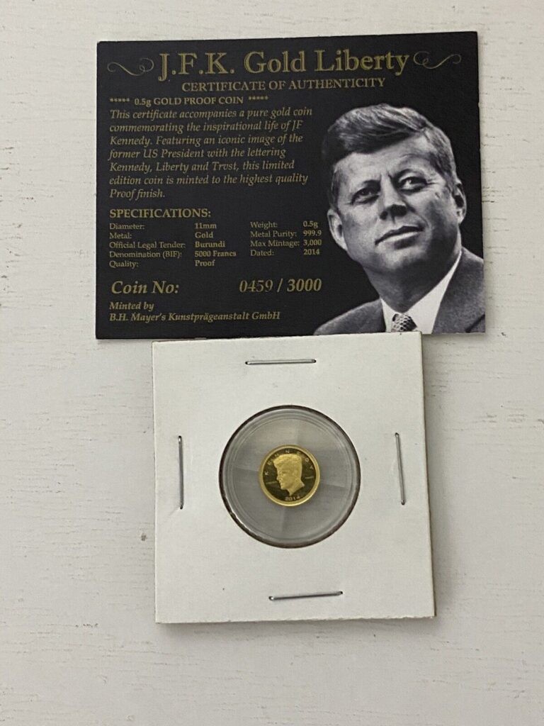 Read more about the article 2014 Burundi 5000 Francs Kennedy 1/2-gram .9999 gold coin