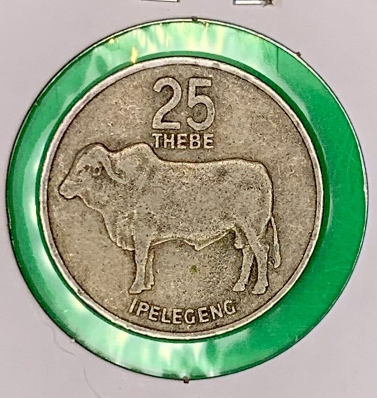 Read more about the article 1984 Botswana 25 Thebe Cow Cattle Animal Wildlife Coin Money