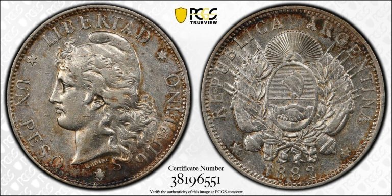 Read more about the article 1882 Argentina Silver 1 Peso PCGS AU50 – A228