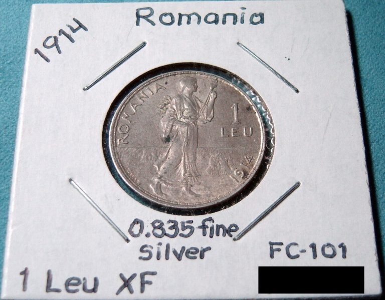 Read more about the article 1914 – Romania  1 Leu  Carol I (0.835 fine silver) Mintage 300 K  XF (KM#42)