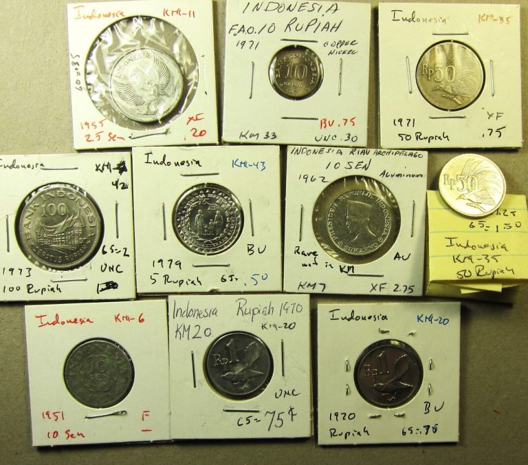 Read more about the article Indonesia 10 different coins 1951 to 1979. Most UNC  (#2282)