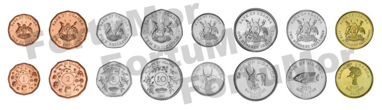 Read more about the article Uganda SET of 8 Coins  1 2 5 10 50 100 200 500 Shillings 1987 2008  UNC