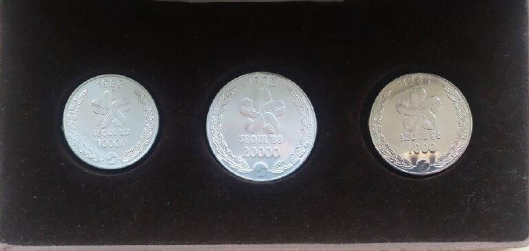 Read more about the article Korea South set 3 coins 1000 ( 10000 20000 silver) Won 1983 UNC XXIV Summer Olym