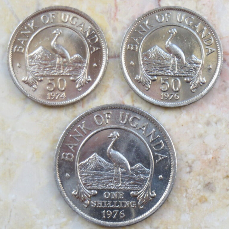 Read more about the article Uganda set 3 coins 50 Cents + 1 Shilling 1974 + 1976  KM# 4 – 4a – 5a