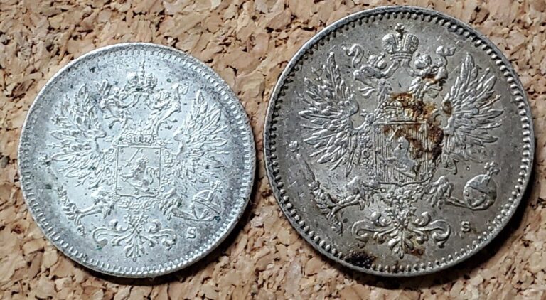 Read more about the article Finland 1916  25 And 50 Pennia under Russia Lot Of 2 Silver Coins