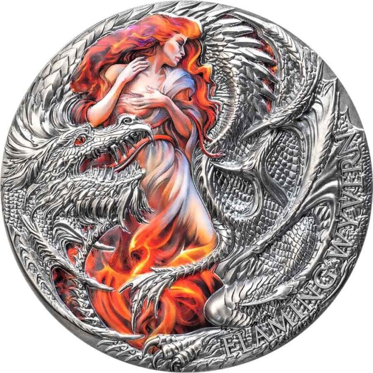 Read more about the article 2023 Cameroon 2 Ounce Flaming Wyvern Color Antique Finish Silver Coin