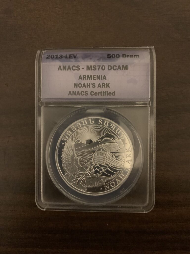 Read more about the article 2013-LEV Armenia 500 Dram Silver Noah’s Ark ANACS MS-70 DCAM