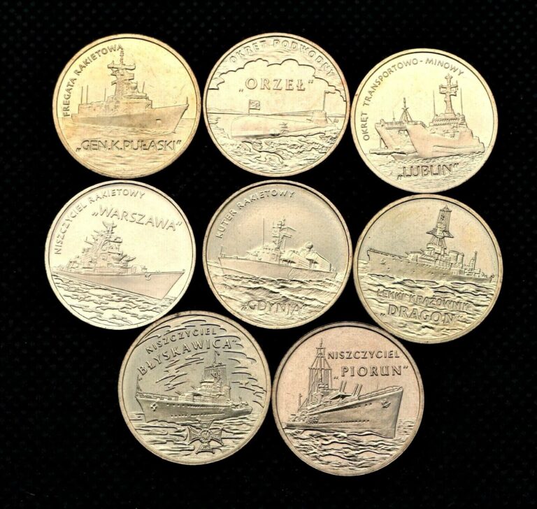 Read more about the article LOT OF EIGHT COMMEMORATIVE COINS OF POLAND – HISTORIC POLISH NAVY SHIPS (MINT)