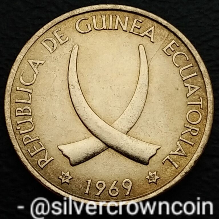 Read more about the article Guinea Equatorial 1 Peseta 1969 (69). KM#1. One Dollar coin 1 year issue Tusks L