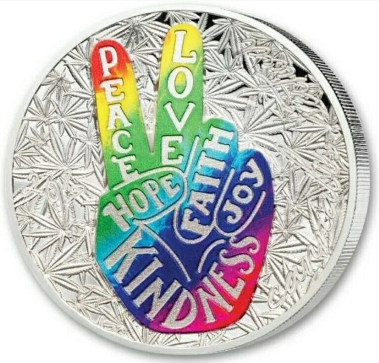 Read more about the article 2019 1000 Francs Benin PEACE AND LOVE PR70DCAM FDOI 1 Oz Silver Colored Coin.