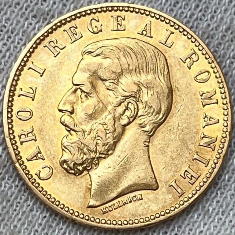 Read more about the article Romania 20 Lei 1890 B Bucharest Carol I Romanian Gold Coin KM20 Rare Gold
