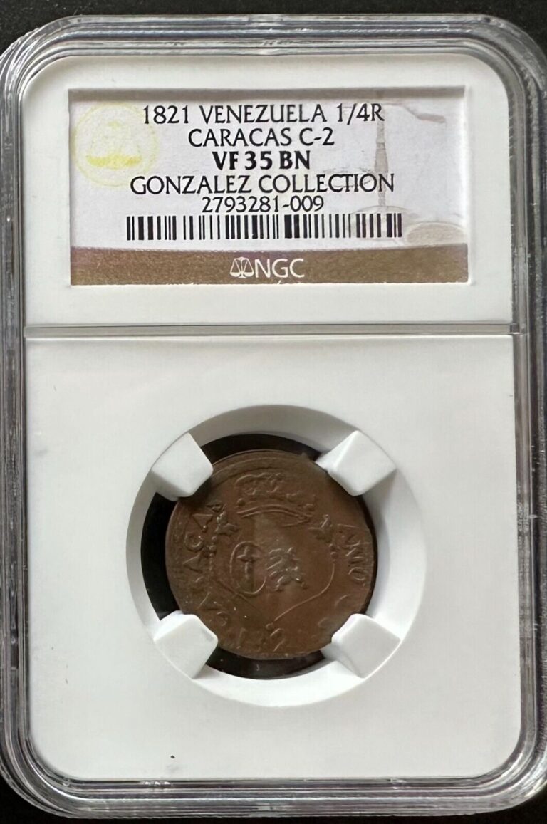 Read more about the article VENEZUELA   1821  –  1 /4 REAL  CARACAS  C-2  –  VF35 BN