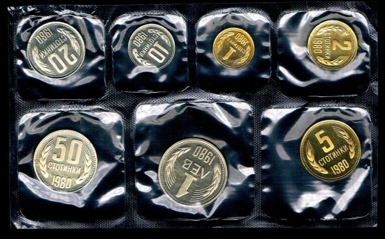 Read more about the article BULGARIA – SET 1 STOTINKA – 1 LEV 1980 PROOF PS7  EXTREMELY RARE