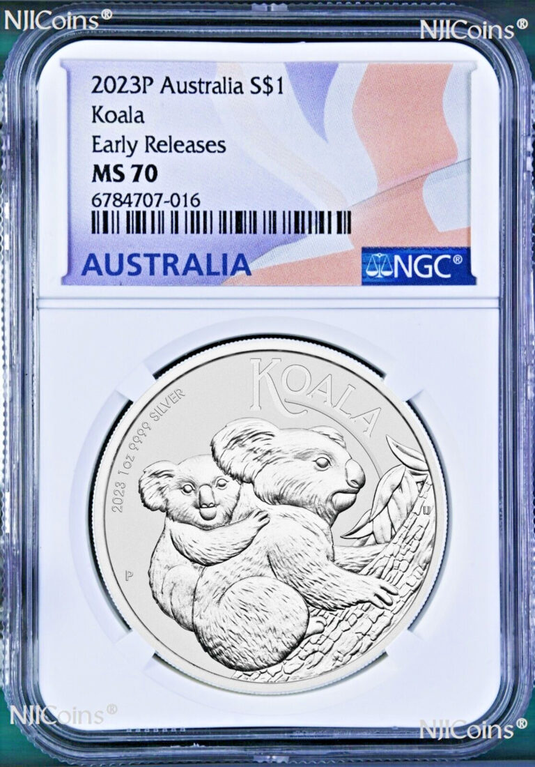 Read more about the article 2023 P Australia Silver Koala 1 oz $1 Coin NGC MS 70 ER Flag Label Double dates