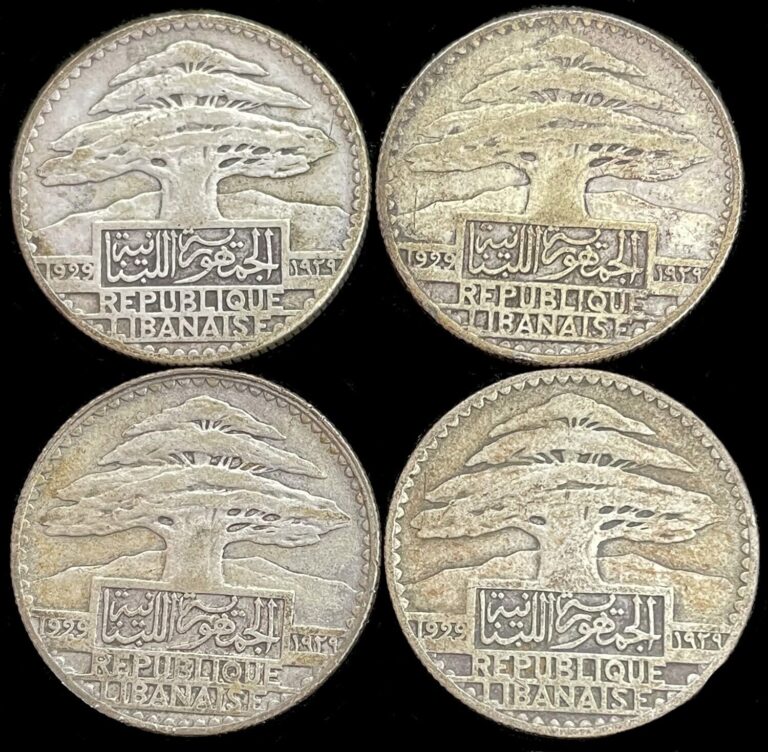 Read more about the article (4) 1929 SILVER LEBANON 50 PIASTRES CEDAR TREE COIN LOT